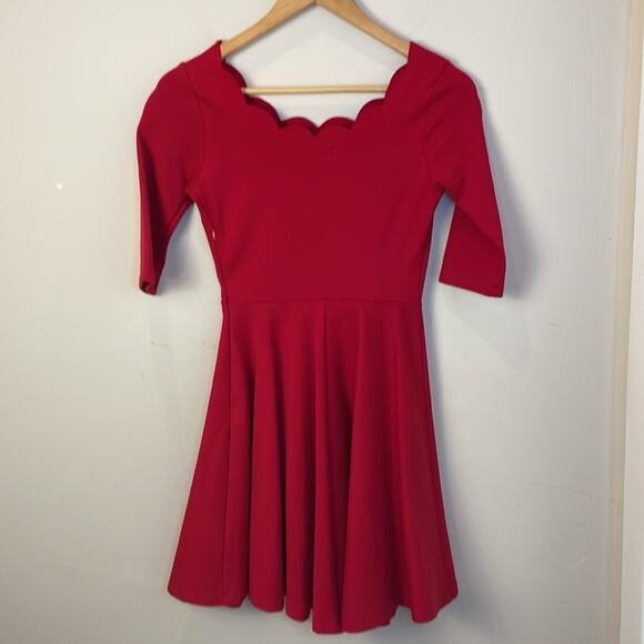 Lulu's Bright Red Tip the Scallops Skater Dress - Size XS - Picture 4 of 9